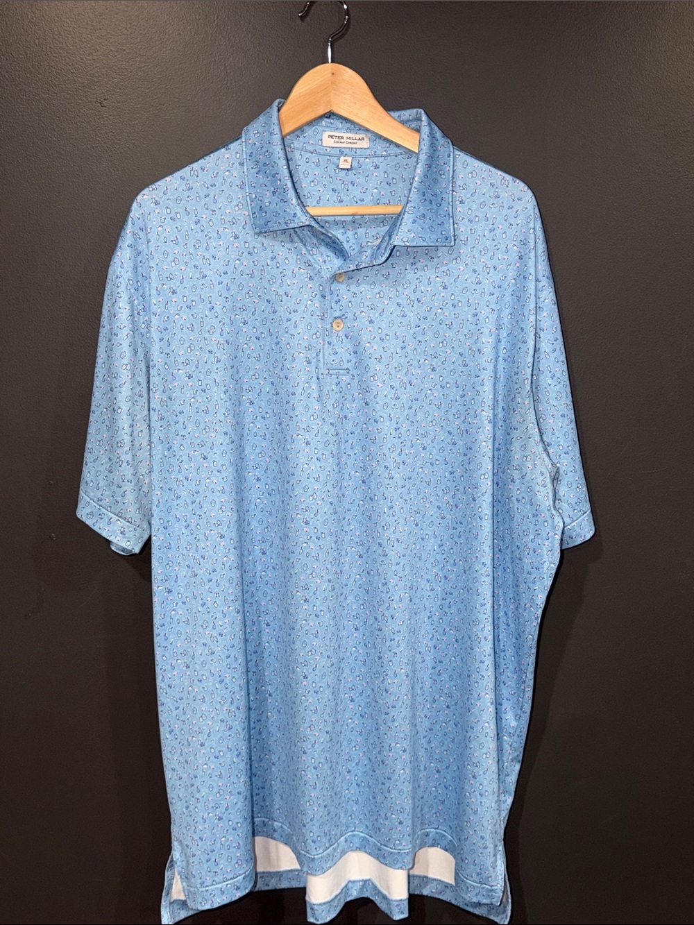 Peter Millar Summer Comfort Patterned Polo Shirt XL Blue & White